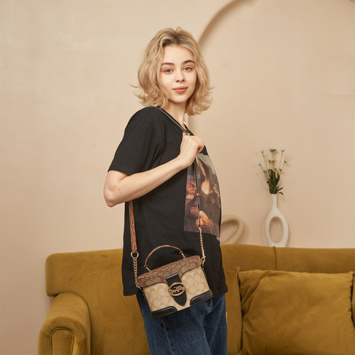 COACH/蔻驰官方 奥莱款女拼色盒子包GEORGIE老花斜挎手提包CBR31 - 图3