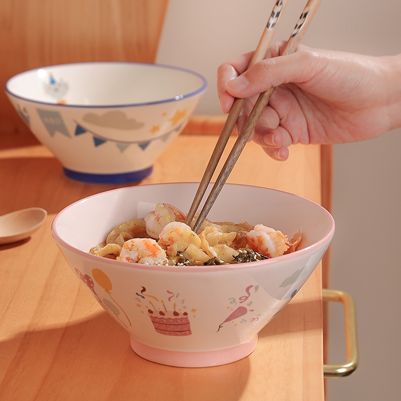 陶瓷斗笠碗螺狮粉专用碗网红拉面泡面碗七寸面碗可爱日式风沙拉碗 - 图0