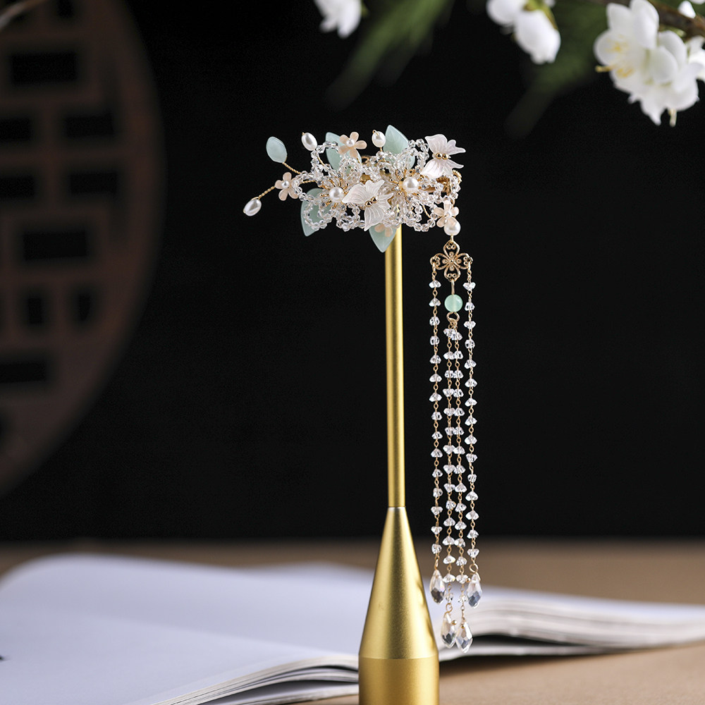 超仙气质唯美水晶蝴蝶古风汉服发饰全套单边夹发簪步摇国风头饰女