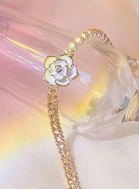 轻奢名媛珍珠白色山茶花朵项链女新款小众高级感颈链小香风锁骨链