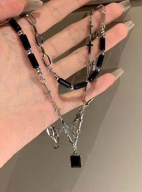 2024年新款黑色项链女双层甜酷锁骨链颈链网红轻奢小众配饰毛衣链