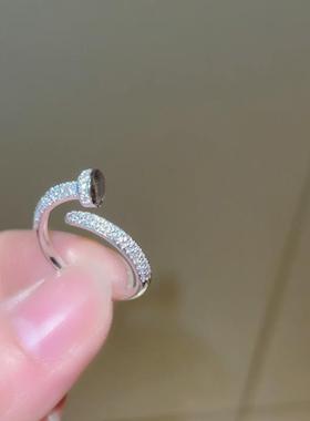 欧美冷淡满钻风锆石钉子戒指小众高级感设计食指戒新款百搭饰品女