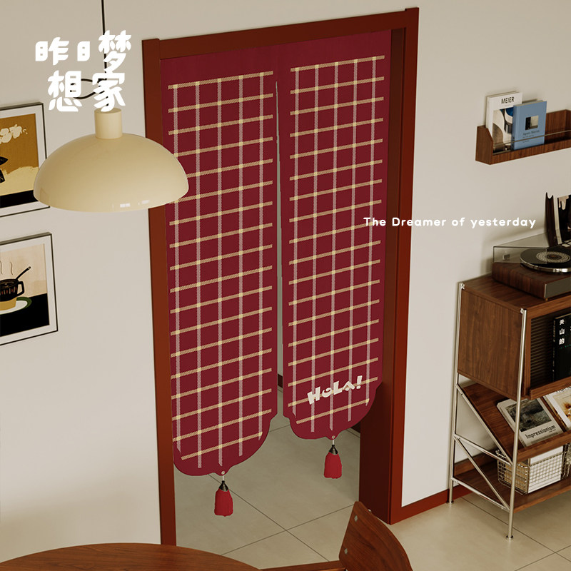 复古美式门帘遮挡帘家用卧室免打孔隔断帘厨房防油烟带穗半开门帘,淘宝优惠券,粉丝福利购,淘宝优惠卷