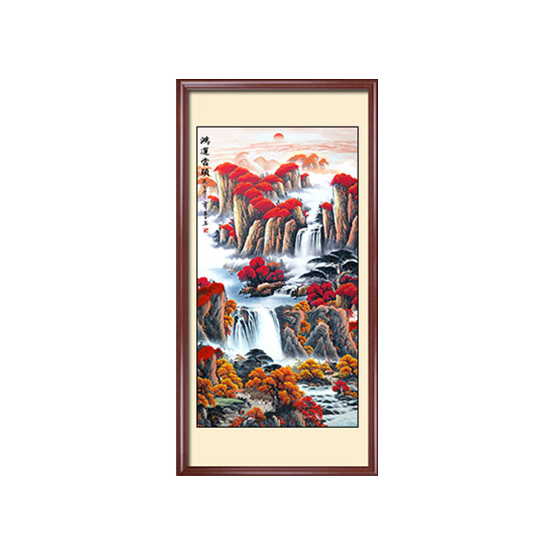 鸿运当头客厅农村堂屋挂画山水装饰画大气对联字画大堂壁画中堂画_虎窝淘