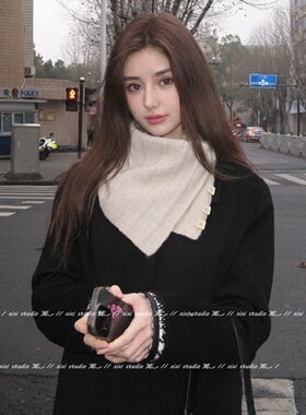 松弛感灰色针织毛线半指手套袖套