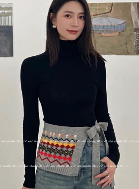灰色针织提花绑带屁帘腰巾腰带