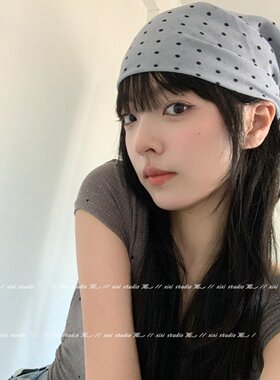 复古灰色波点包头丝巾洋气百搭