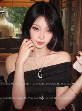 甜酷风银色牛角包长项链女款