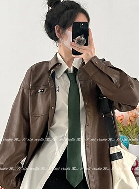学院风墨绿色领带时尚叠穿领巾女