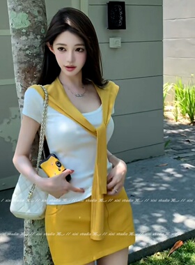 黄色针织系脖披肩减龄外搭小坎肩