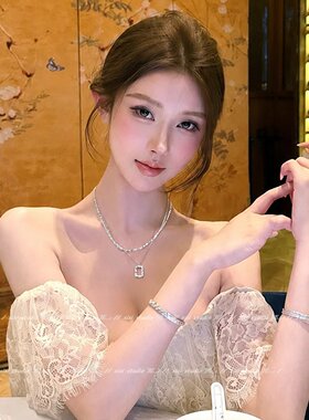 法式复古方形碎银子双层叠戴项链