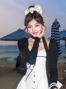 黑色韩系甜美黑色波点丝巾项链