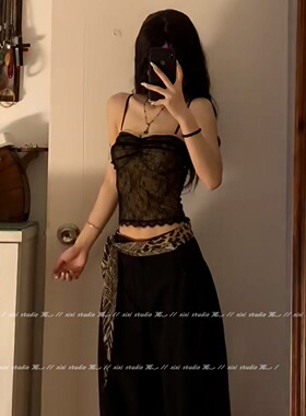 性感豹纹长条系腰丝巾女辣妹穿搭