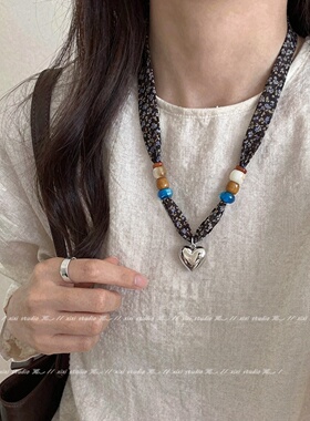 慵懒松弛风海星丝巾项链酒红色