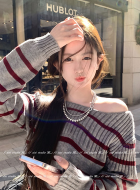 复古灰色珍珠双层颈链项链女