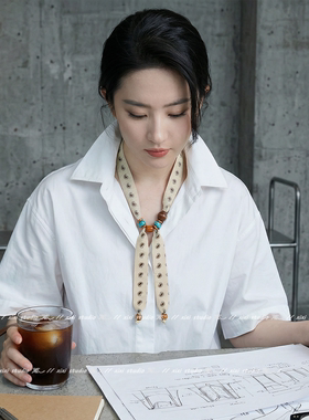 米色腰果花串珠丝巾项链挂脖颈链