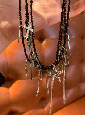 盛放与枯萎 自制小众十字架流苏choker高级感颈链辣妹配饰2025潮