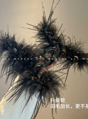 黑色羽毛抓夹女发量多后脑勺