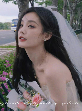白色领证头纱求婚登记发饰