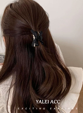 韩版珍珠蝴蝶结发夹女侧边刘海夹