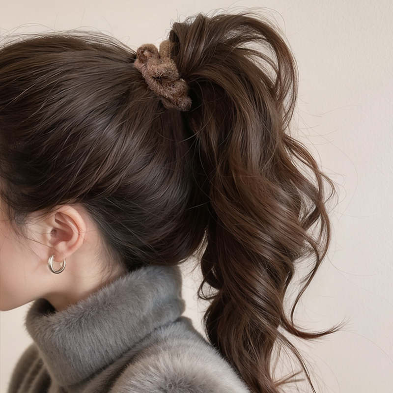 毛绒电话线发圈女高级感高马尾发绳高弹力头绳扎头发皮筋秋冬发饰 - 图0