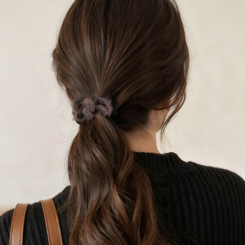 毛绒电话线发圈女高级感高马尾发绳高弹力头绳扎头发皮筋秋冬发饰 - 图1