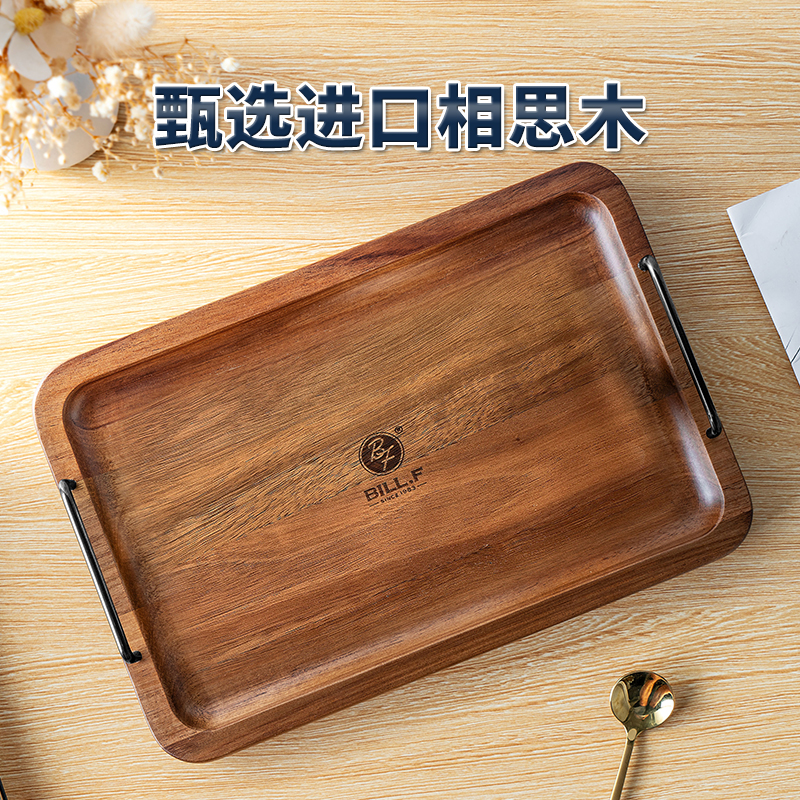 Bill.F相思木金色手柄托盘精致轻奢餐盘家用水果盘木托盘摆放盘 - 图1