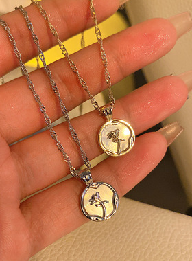 百搭玫瑰项链女小众设计秋冬毛衣链长款轻奢小众精致卫衣链子