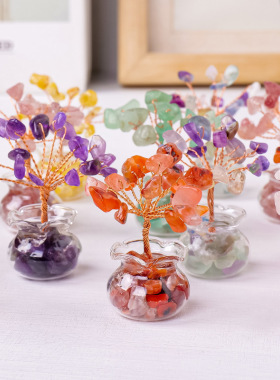 跨境水晶树批发天然水晶碎石发财树手工编家居车载装饰工艺品