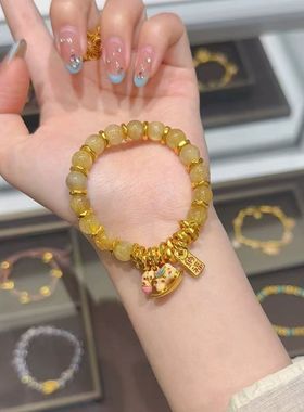 马上有钱纳福手串手链黄水金发晶ins设计感本命年转运送女友盘缠