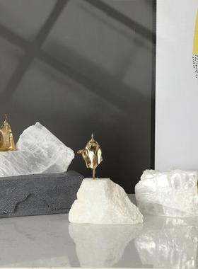 现代轻奢样板间玄关柜家居创意天然水晶石人物摆件软装饰品工艺品