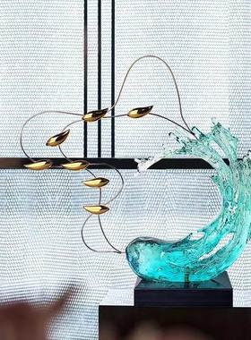 现代家居装饰工艺品透明树脂抽象雕塑样板房玄关客厅创意海浪摆件