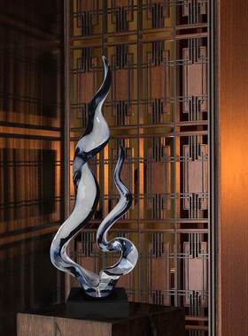 酒店大厅玄关装饰摆件抽象艺术透明水晶树脂雕塑配饰工艺品大摆件