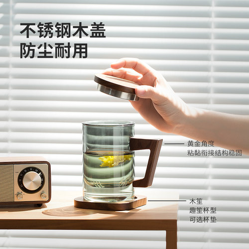木笙玩物玻璃杯耐高温耐热防爆水杯办公室茶杯茶水分离杯子泡茶杯 - 图1