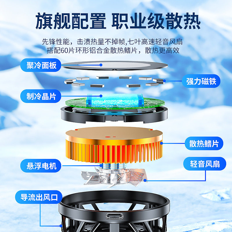 磁吸手机散热器游戏直播快速降温神器昌妙适用于一加苹果OPPO华为VIVO小米iqoo半导制冷风扇手机背夹散热神器