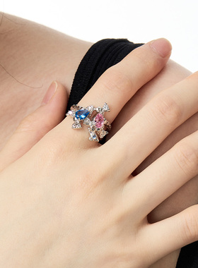 黑刺猬 原创糖果系列戒指女小众设计高级感红蓝锆石指环个性独特