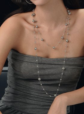 满天星珍珠项链女秋冬叠戴长款毛衣链小众高级气质颈链个性锁骨链