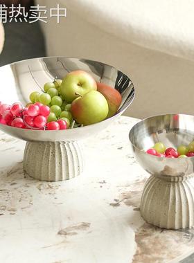 北欧轻奢高脚水果盘样板房客厅茶几软装饰品摆件糖果零食摆盘托盘