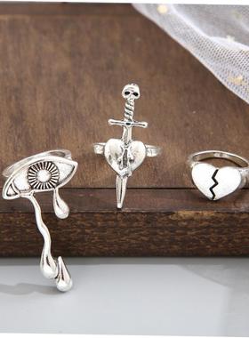 Love tears eyes ring womens suit 3-pcs set爱心流泪眼睛戒指