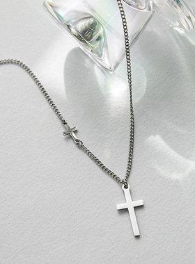 素面十字项链女夏小众设计感吊坠ins冷淡风简约锁骨链个性潮男