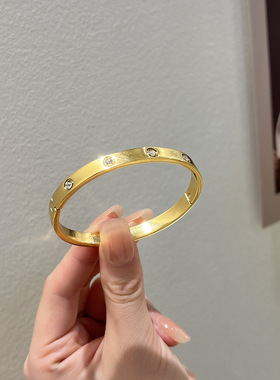 点钻钛钢素圈手镯子女款手环金色时尚手镯轻奢小众精致手链手饰品