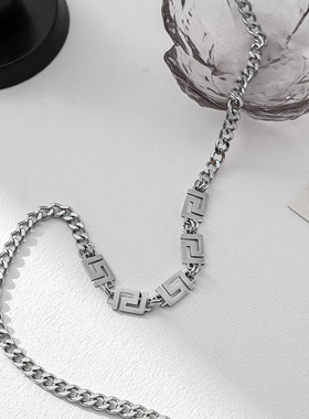 ins小众设计感几何回旋方形项链男潮酷 钛钢女冷淡风新款配饰
