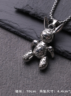 潮牌日韩英文时尚印花兔子项链男嘻哈个性街头长款毛衣链街头风