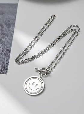 潮流旋转笑脸冷淡风钛钢项链ins潮男女个性吊坠嘻哈配饰不掉色
