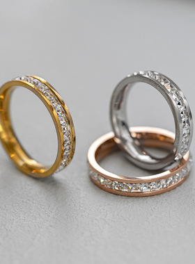 韩版轻奢方钻满天星钛钢戒指女ins简约时尚个性戒指环不掉色