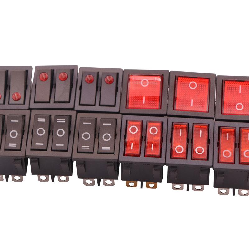 双开船型开关KCD4-KCD3红色6脚2档带灯单开翘板开关16A/30A 250V - 图1