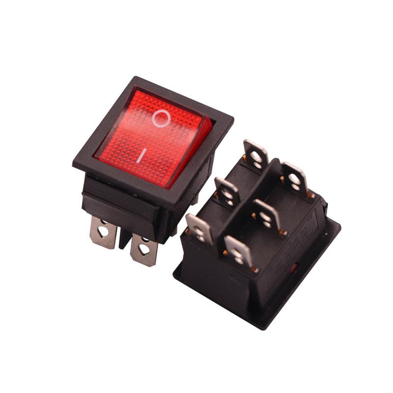 双开船型开关KCD4-KCD3红色6脚2档带灯单开翘板开关16A/30A 250V - 图2