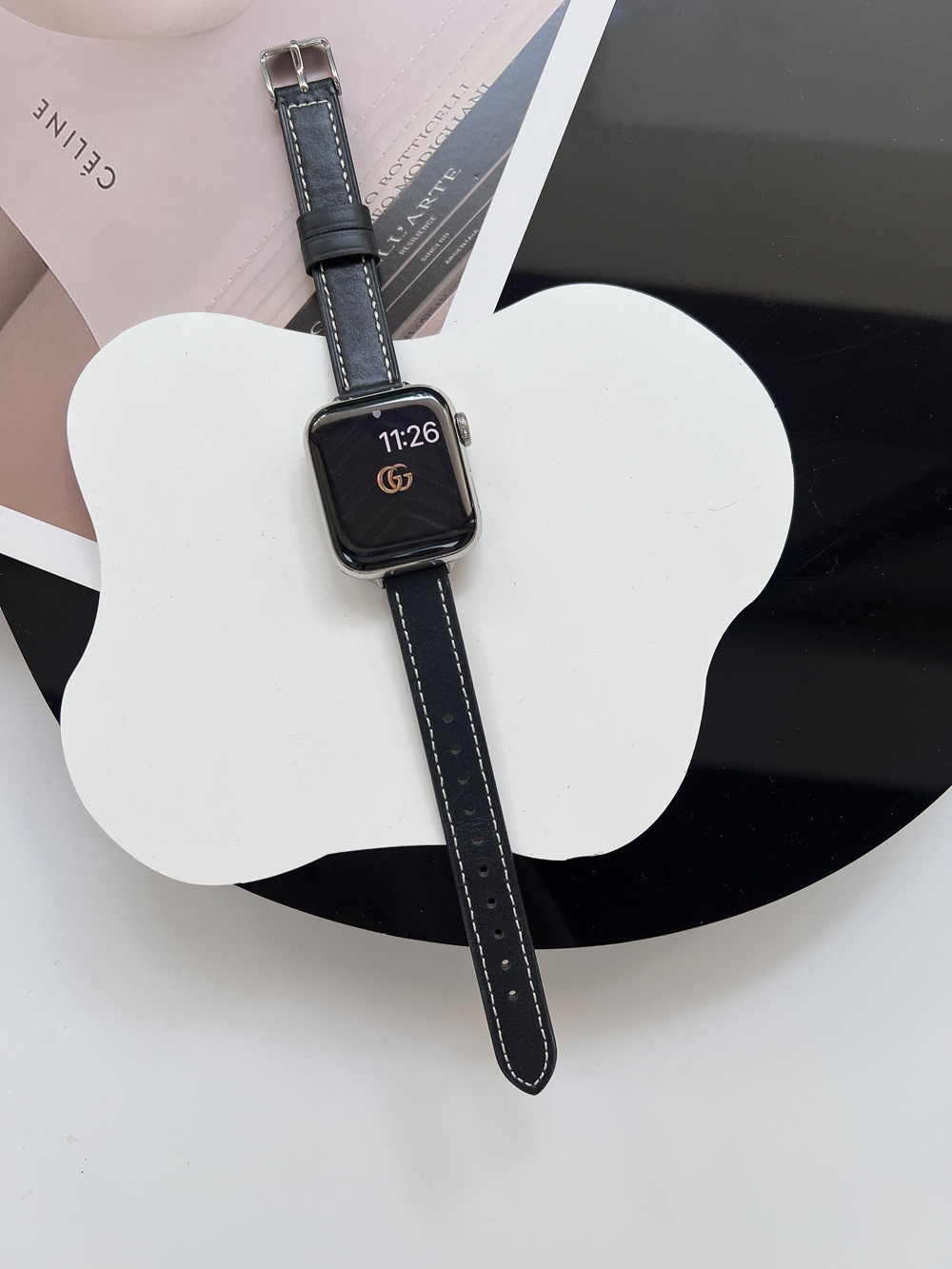 适用iwatch ultra2表带高级皮质applewatch9/8/7/6se代创意苹果手表表带41/45/49mm男女潮复古纹直身皮表带潮