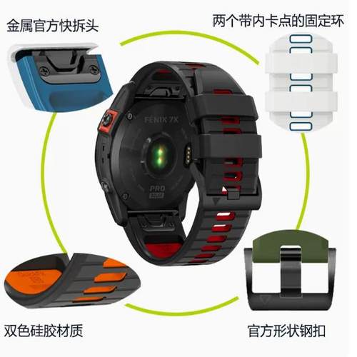Garmin佳明飞耐时8运动手表表带fenix5 5s 5x plus fenix6 6S 6x pro mk1 佳明fenix8代 7/7S/7x快拆硅胶26mm - 图0