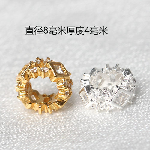 925纯银隔片镶嵌水钻花托手工编织diy手链隔珠垫片手串银饰配件 - 图2